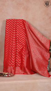 Chilly Red Zari Zigzag Mashru Katan Banarasi Silk Saree